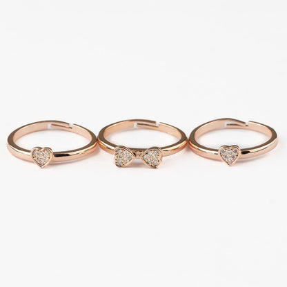 Rose Gold Clover Heart Rings (Pack Of 3)