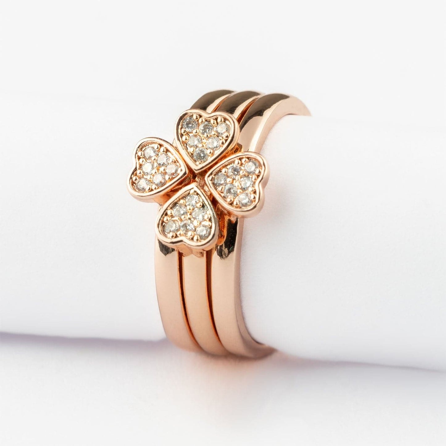 Rose Gold Clover Heart Rings (Pack Of 3)