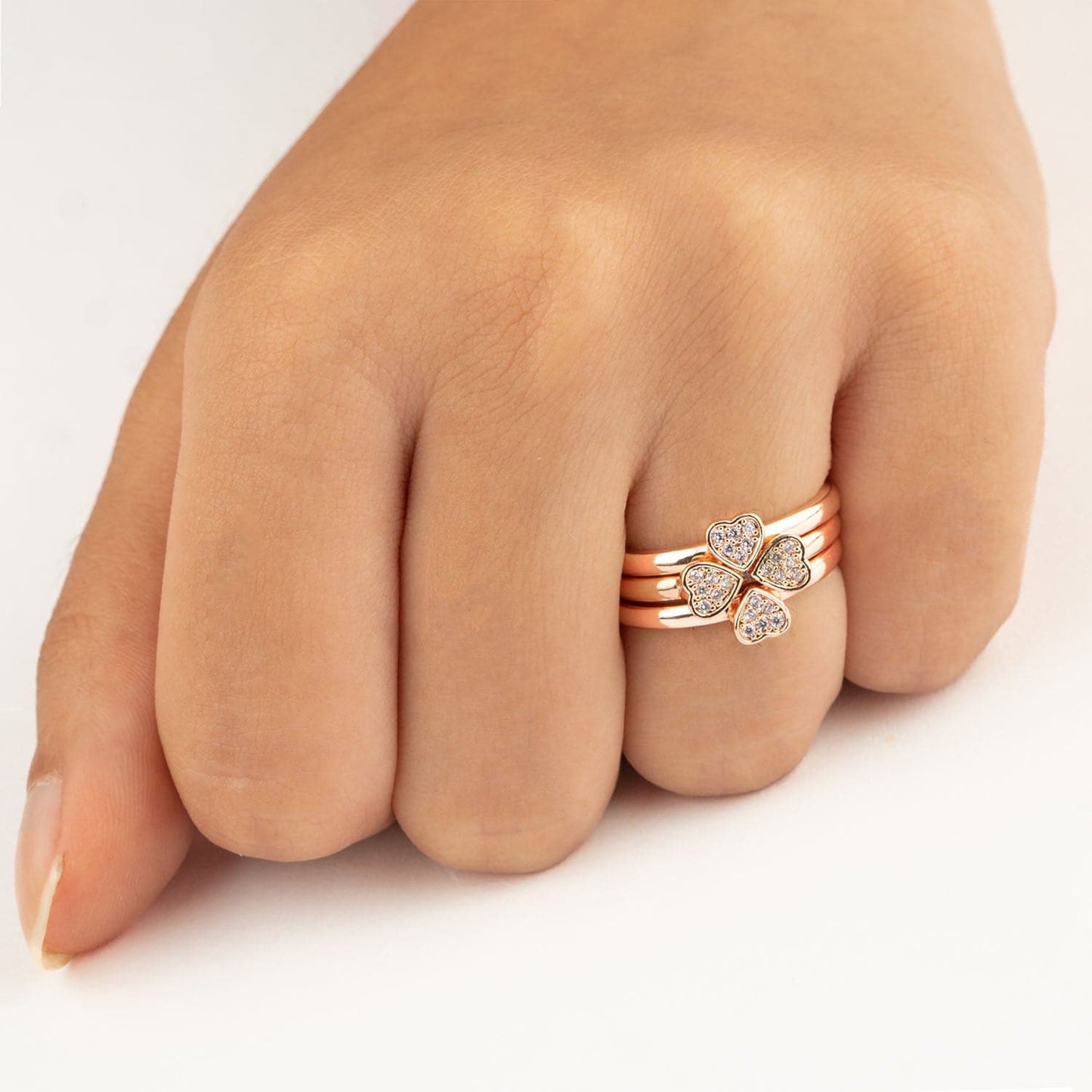 Rose Gold Clover Heart Rings (Pack Of 3)