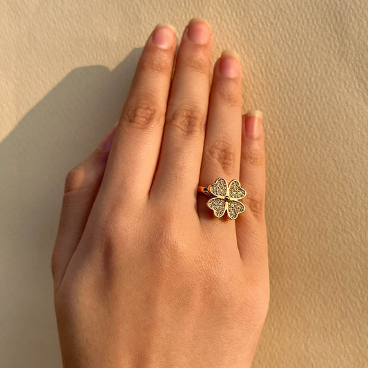 Gold Spinning Clover Adjustable Ring