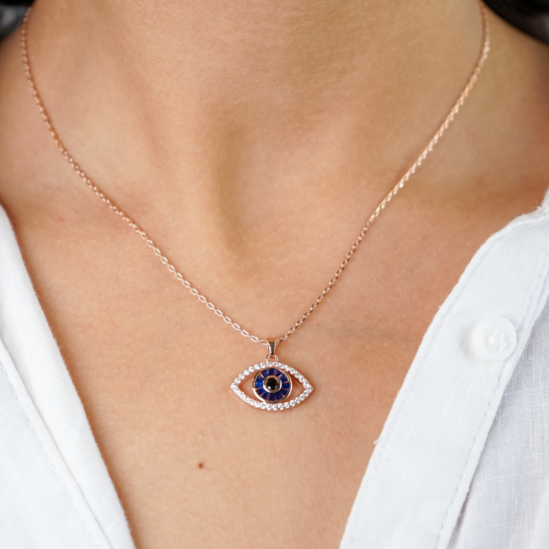 1.28 CT. Blue Sapphire and White Sapphire Evil Eye Necklace | Evil eye  necklace, Evil eye pendant, Eye necklace